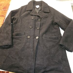 Ann Taylor Loft Black Double-Breasted Wool Blend Winter Women's Peacoat Size XL